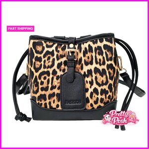 Small PU Leather Drawstring Crossbody Bucket Bag with Adjustable Strap